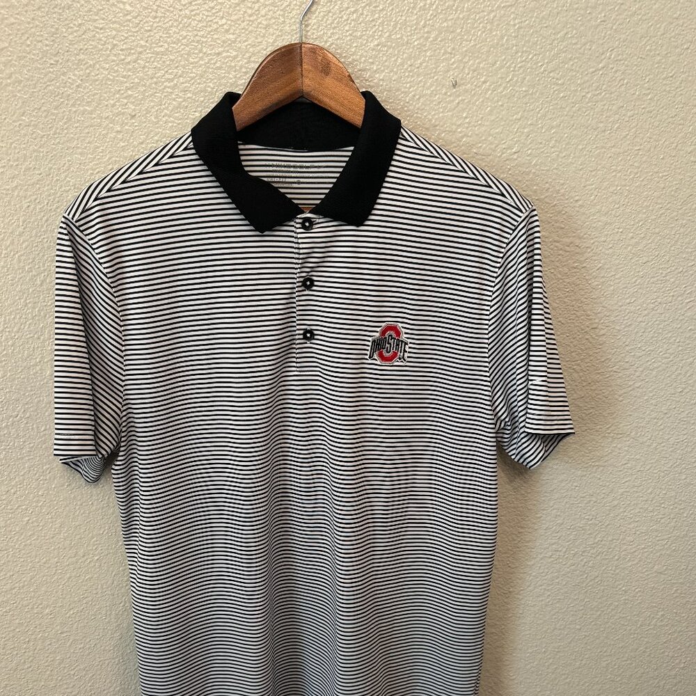 Nike Golf Dri Fit White and Black Striped Ohio State University Buckeyes Polo